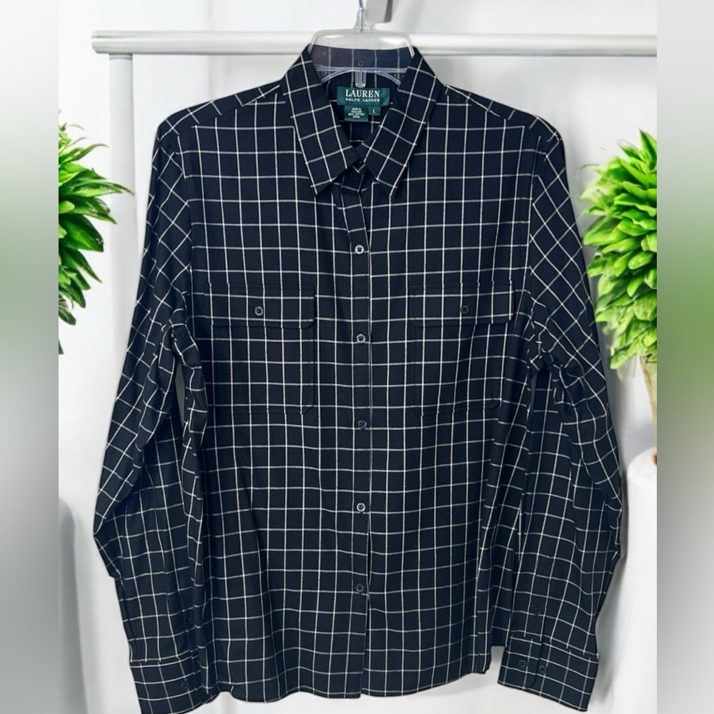 Lauren Ralph Lauren Ladys Black Checkered Shirt☑️